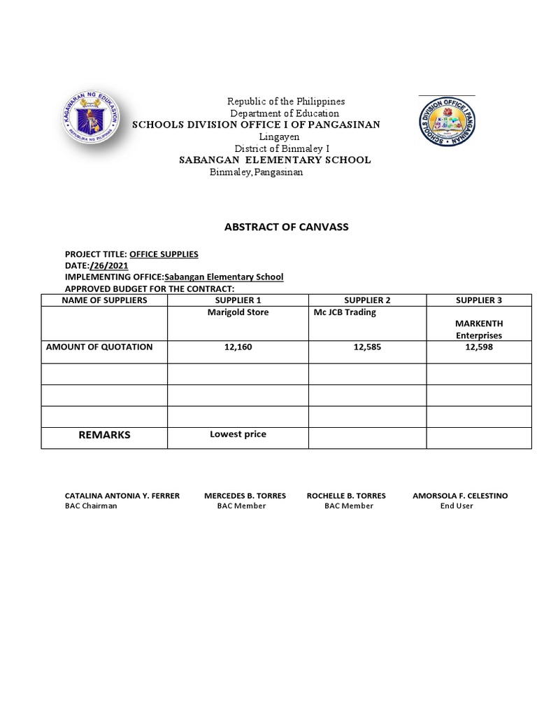 Abstract of Canvass | PDF