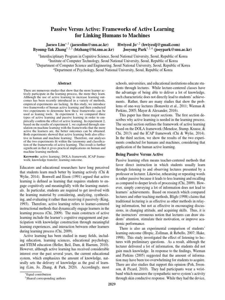 Passive vs active learning frameworks link humans machines pdf