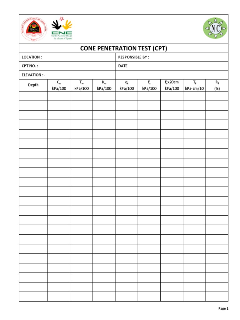 Cone Penetration Test Data Sheet | PDF