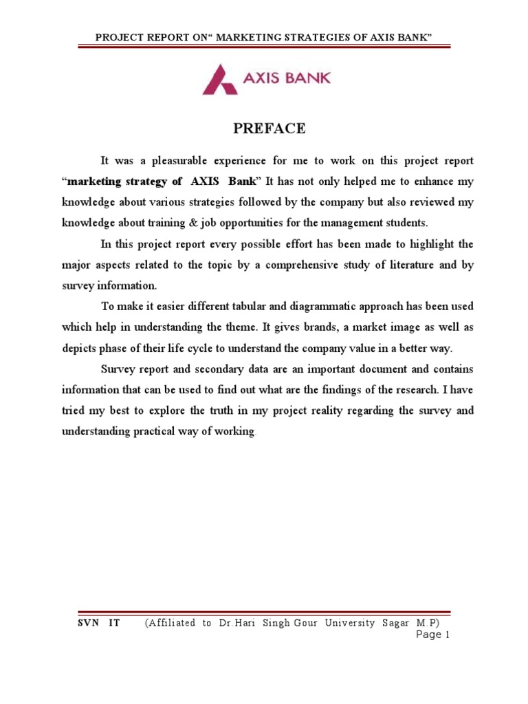 Project on Axis Bank Strategic Management Market Analysis