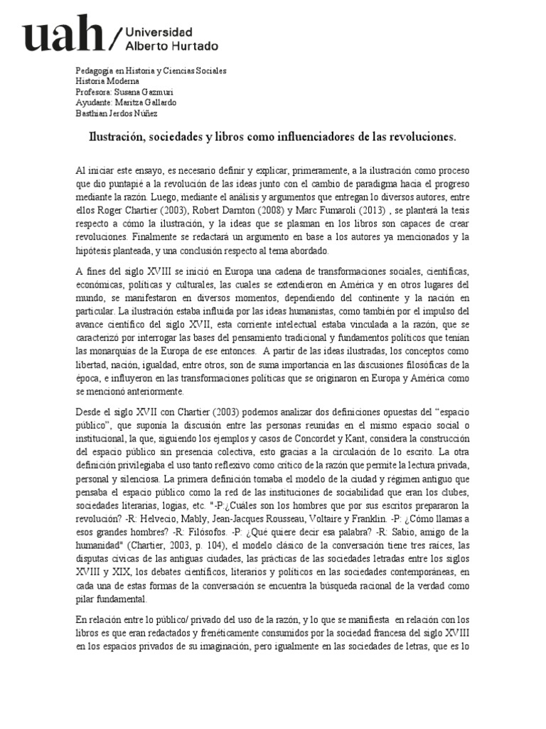Ensayo Bibliografico, Historia Moderna Jerdos PDF Era de