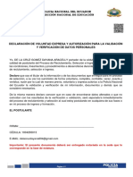 Declaración de Voluntad Expresa Y Autorización para La Validación Y Verificación de Datos Personales