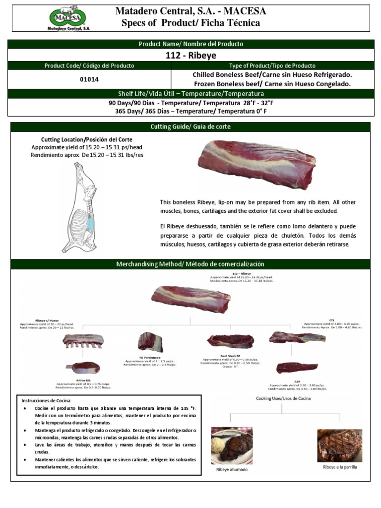Especificaciones del Ribeye Deshuesado | PDF | Carne | Comida y bebida