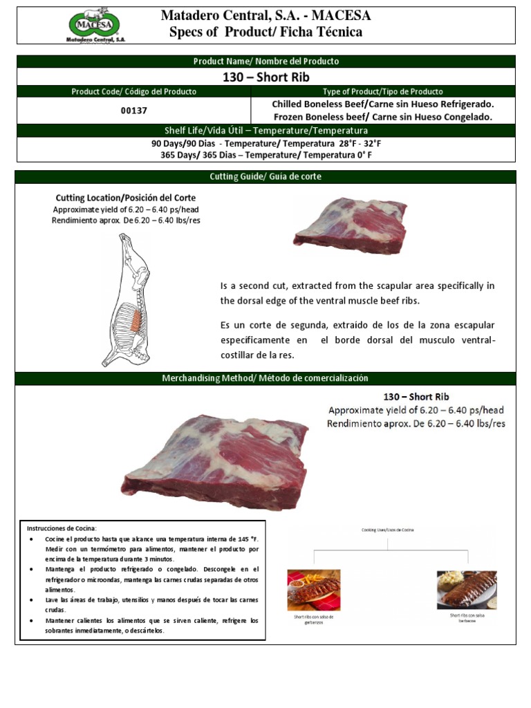 Especificaciones del Corte Short Rib | PDF | Productos animales | Nutrición