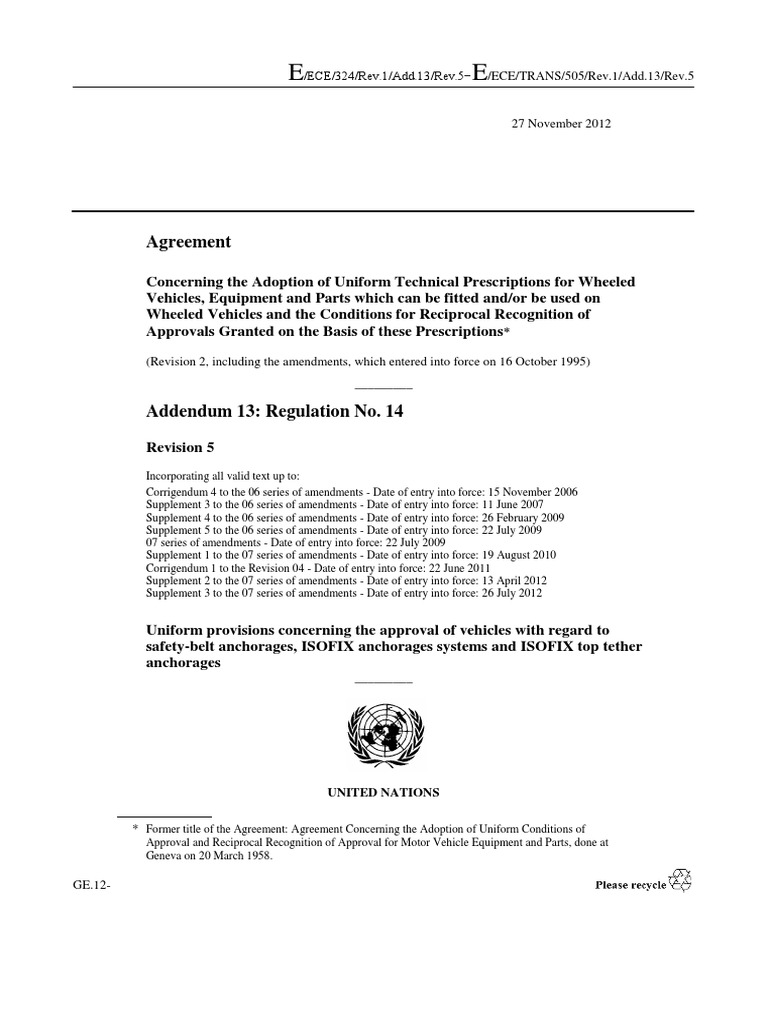 UN R014r5e | PDF | Seat Belt | Vehicles