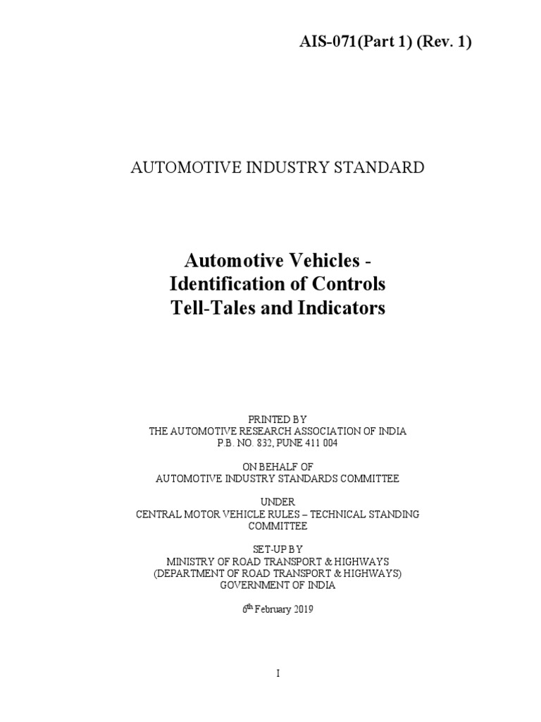 Vehicle Controls and Indicators Standard | PDF