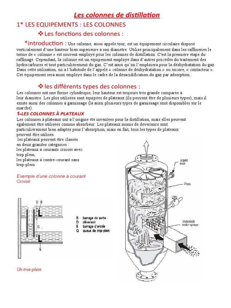 Colonnes de distillation : types et fonctions | PDF