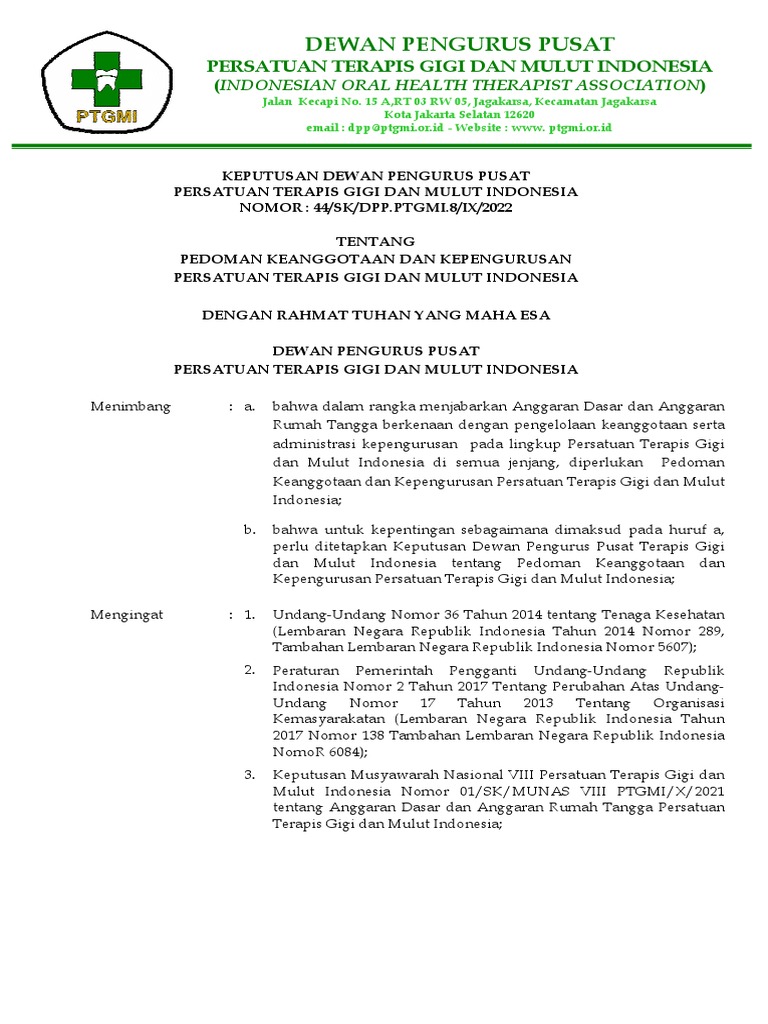 Pedoman Keanggotaan PTGMI 2022 | PDF | Karier & Perkembangan ...