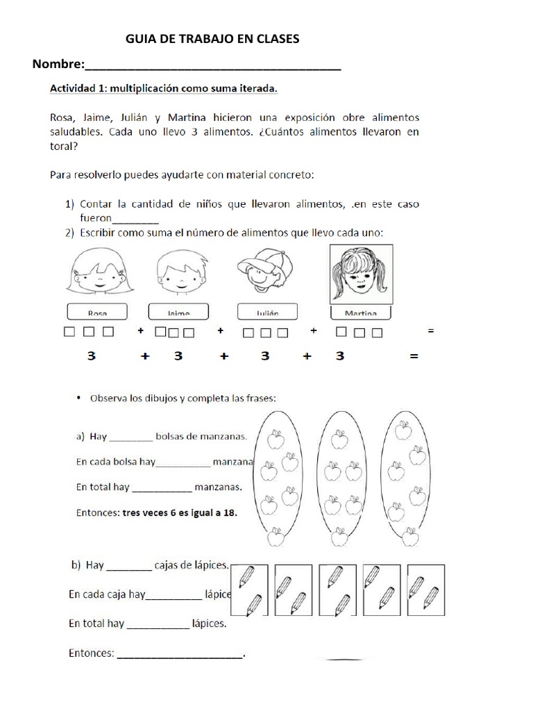 GUIA DE TRABAJO EN CLASES Suma Iterada | PDF