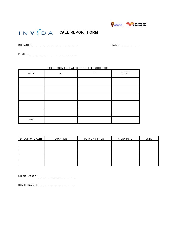 Call Report Form: MR NAME: - Cycle | PDF