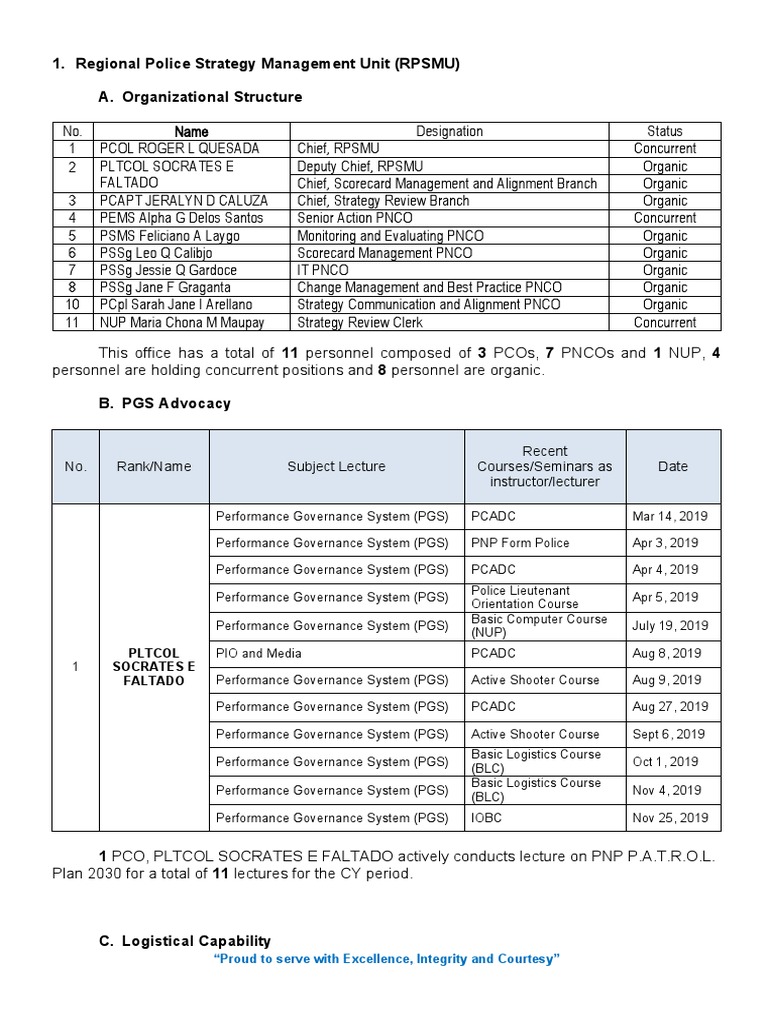Year End Accomplishments (Regional Police Strategy Management Unit ...