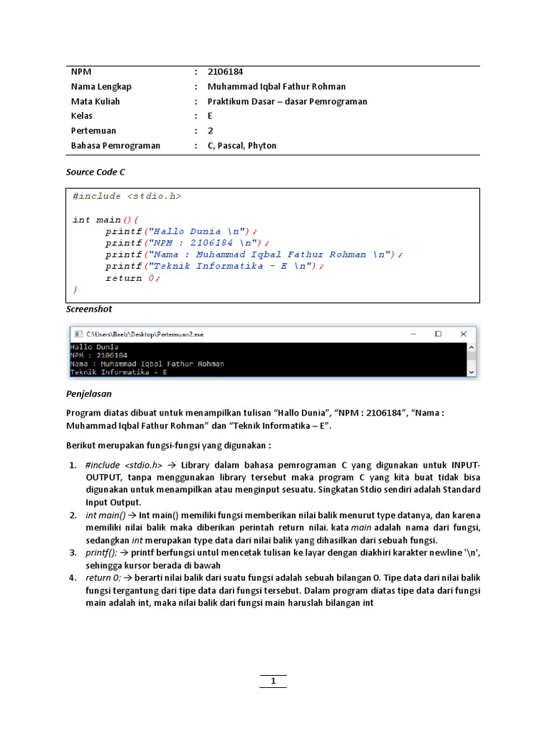 Source Code C untuk Menampilkan Output | PDF
