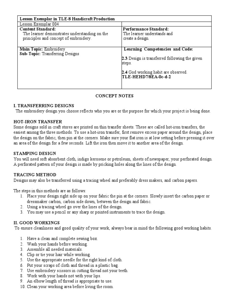 Le - Tle - 8 Week 4 | PDF | Embroidery | Textiles