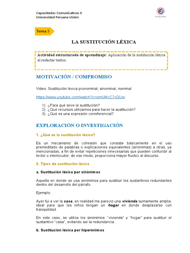 Ejemplos de Sustitución Léxica | PDF | Jacob | Adverbio