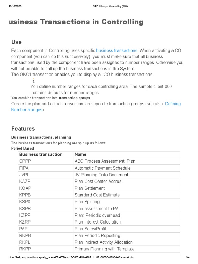 SAP CO Business Transactions Overview | PDF | Finance & Money Management