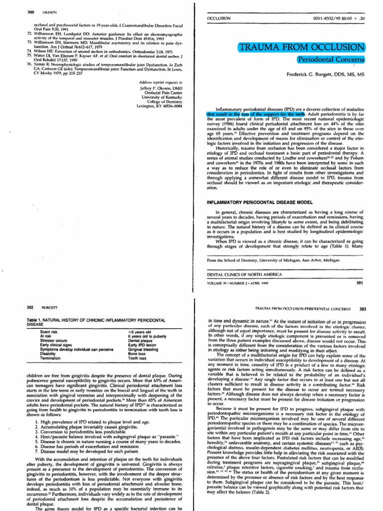 Trauma from Occlusion in Periodontics | PDF | Periodontology | Human Tooth