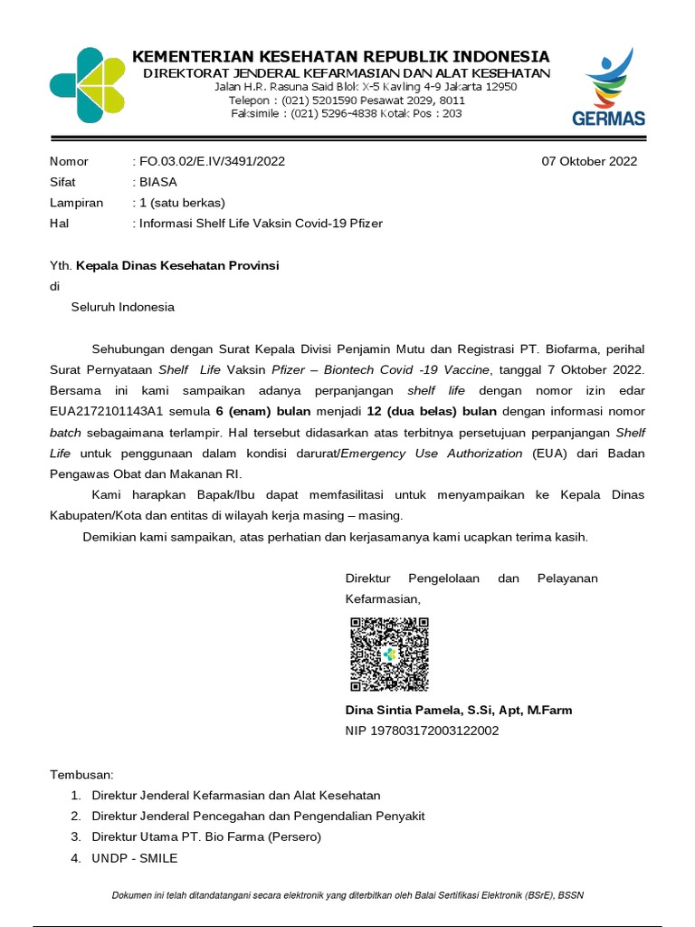 Informasi perpanjangan shelf life vaksin pfizer compile pdf