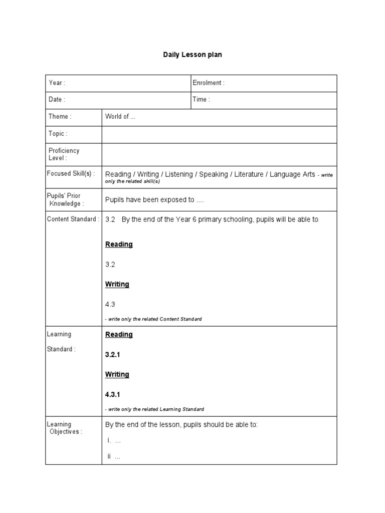 Daily Lesson Plan Template | PDF