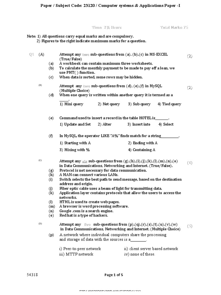 TYBCom Sem 5 Computer Systems Exam Paper | PDF | Computer Network | Osi ...