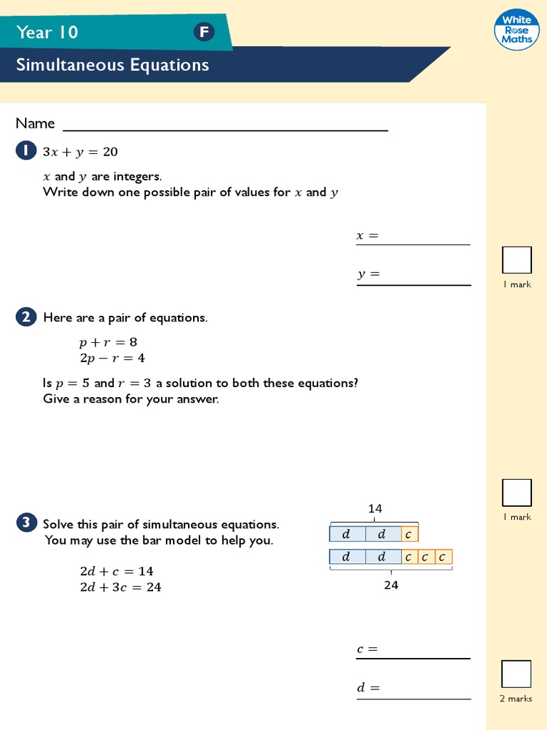 Year 10 Simultaneous Equations Practice | PDF | Equations | Mathematics