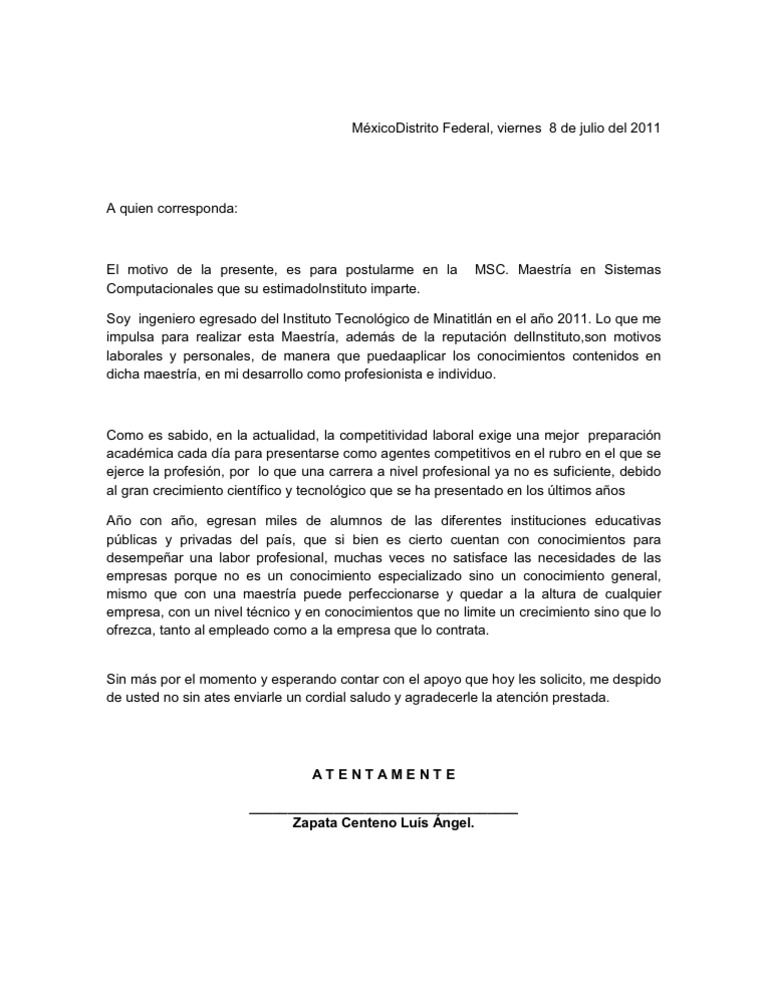 Carta de Exposición de Motivos