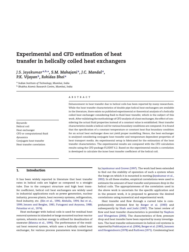 CFD Analysis of Helical Coil Heat Exchangers | PDF | Heat Transfer ...
