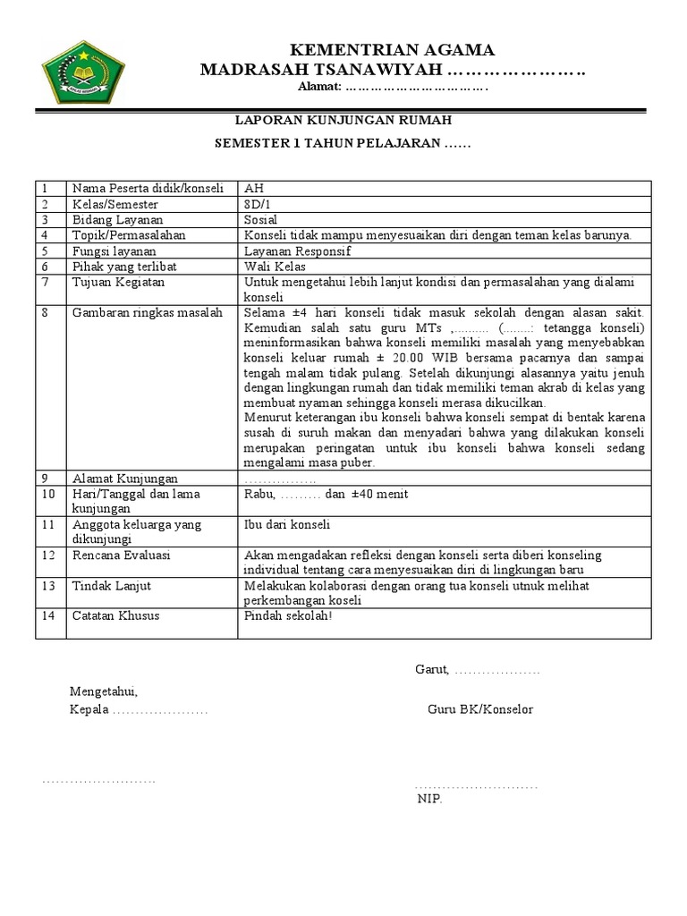 Laporan Home Visit Siswa Kelas 8D | PDF | Karier & Perkembangan ...