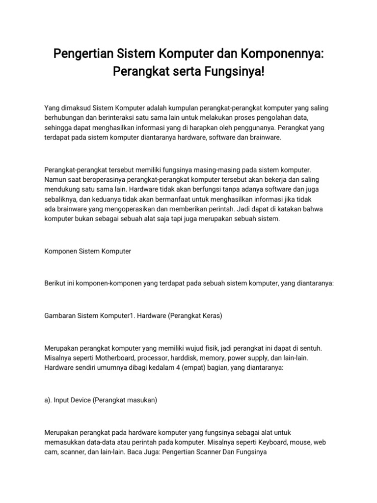 Pengertian Sistem Komputer | PDF