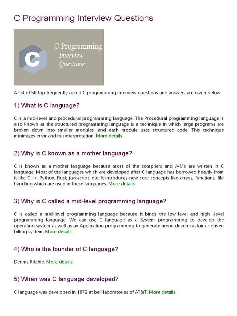 C programming interview questions 2021 javatpoint pdf pointer 