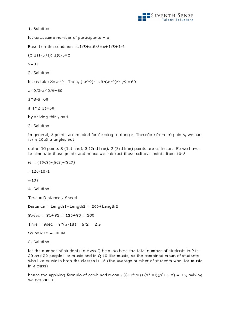 Infosys Answer Paper1 | PDF | Mathematics | Elementary Mathematics image.