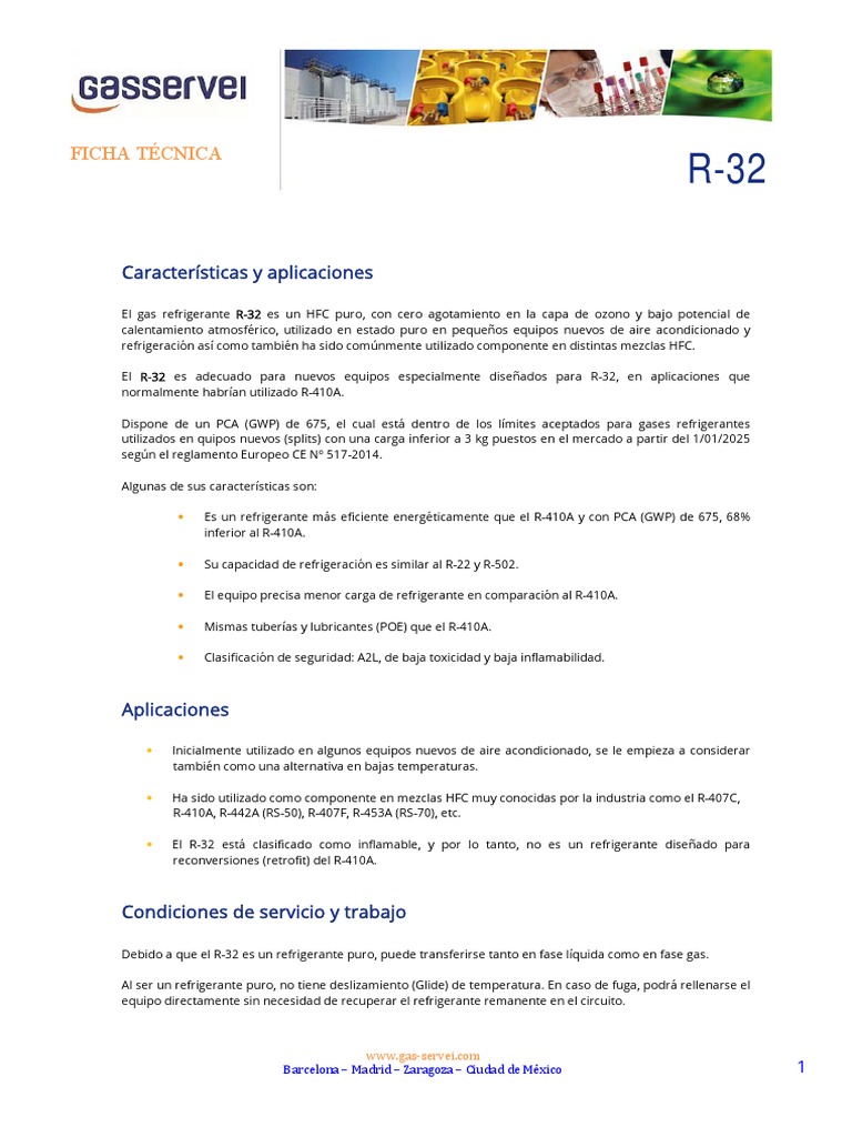 Características del gas R-32 en refrigeración | PDF