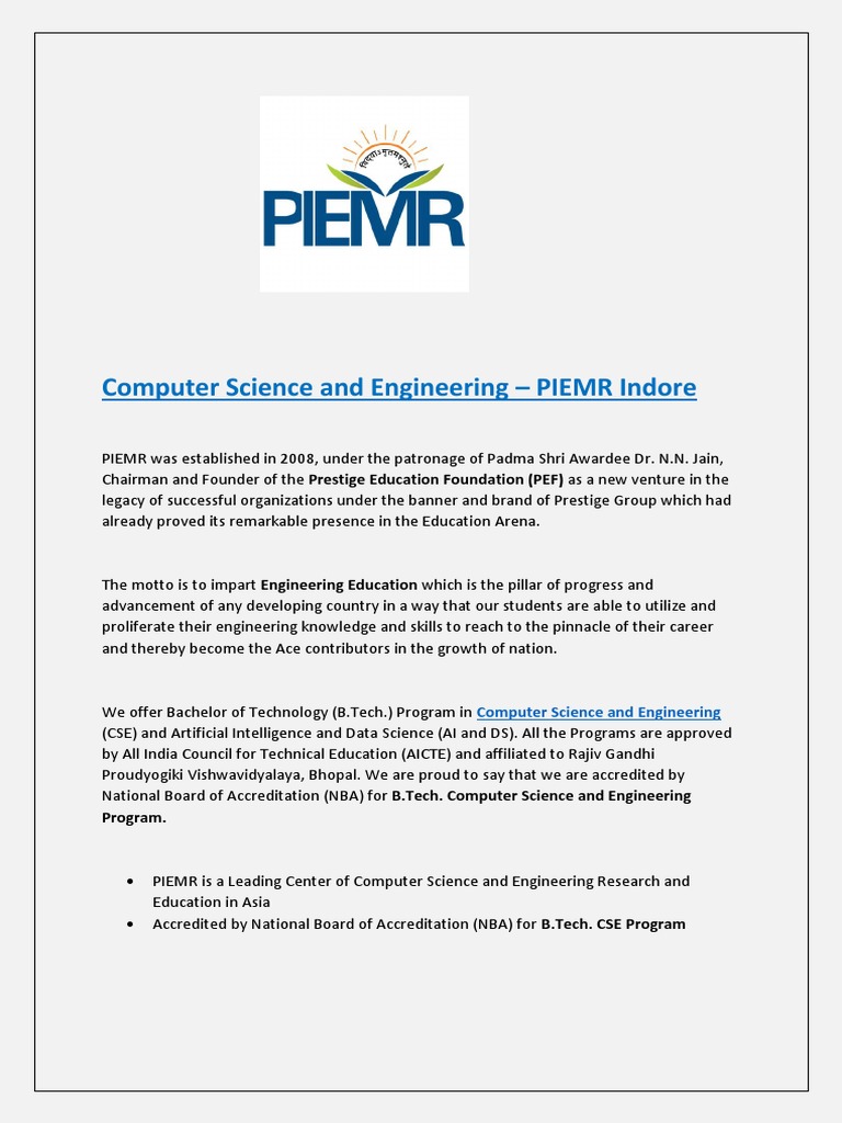 Computer Science and Engineering - PIEMR | PDF | Computer Science ...