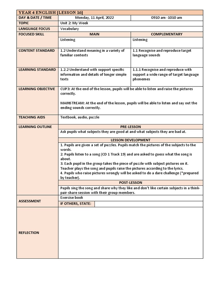 Year 4 English Lesson Plans Overview | PDF | Teachers | English Language
