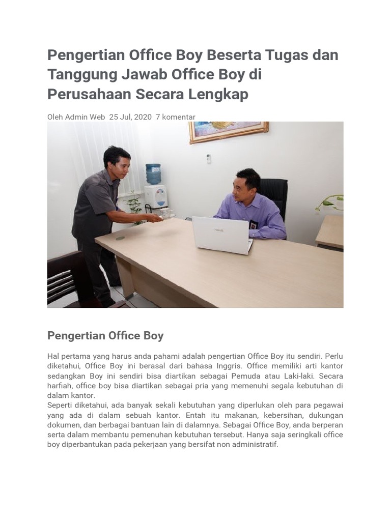 Pengertian Office Boy Beserta Tugas Dan Tanggung Jawab Office Boy Di