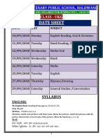 D.A.V Centenary Public School UKG Date Sheet and Syllabus