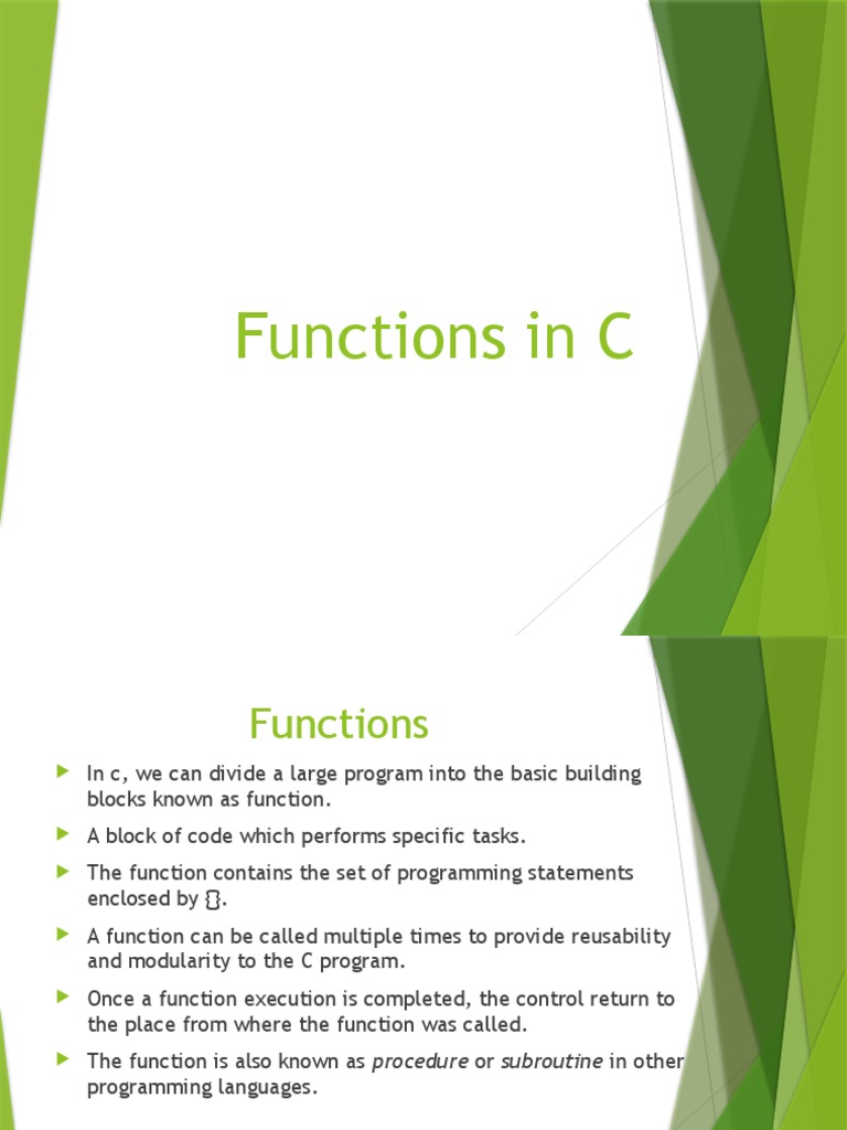 Functions in C PDF Parameter Programming) Subroutine