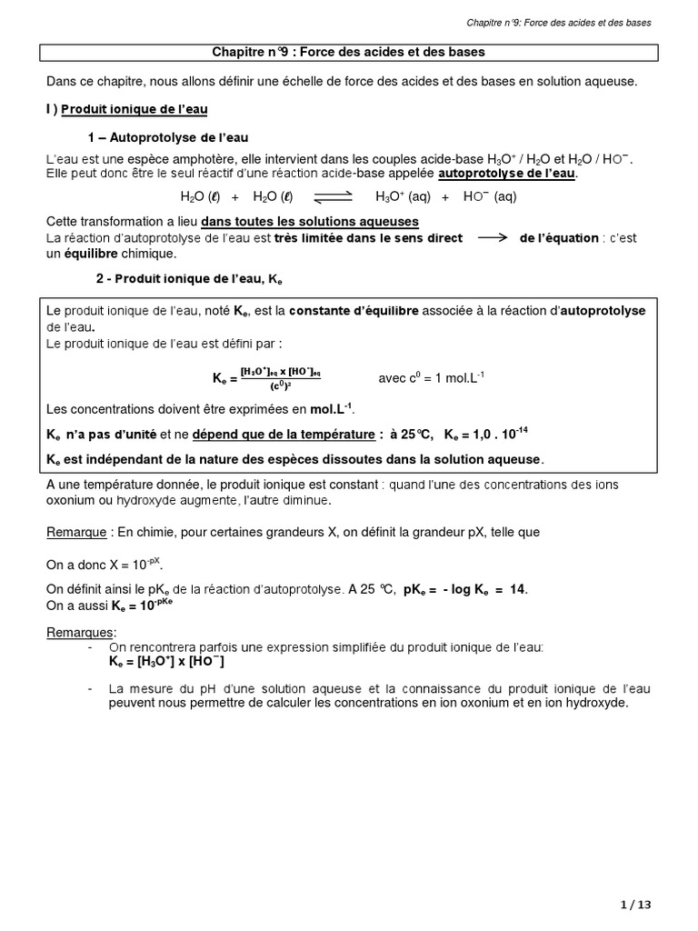 Force des acides et des bases en solution | PDF | Ph | Acide