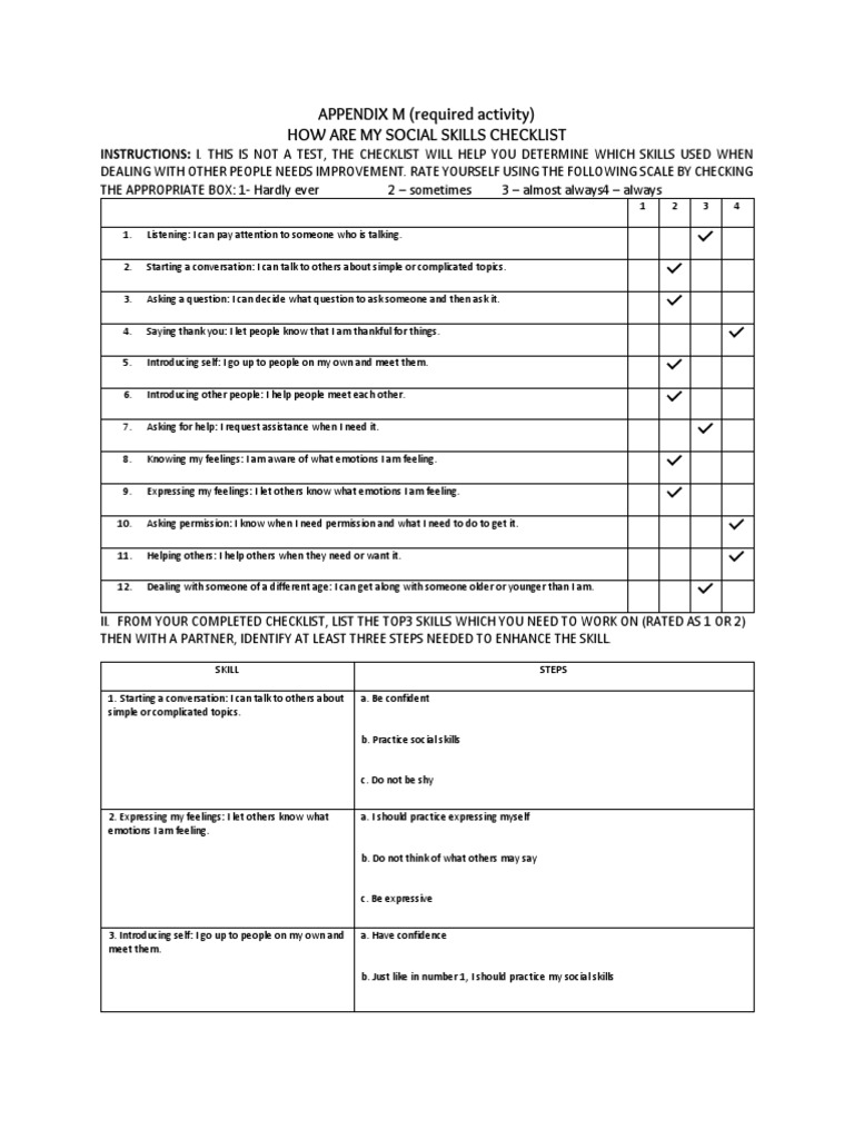 APPENDIX M-Social Skills Acty | PDF