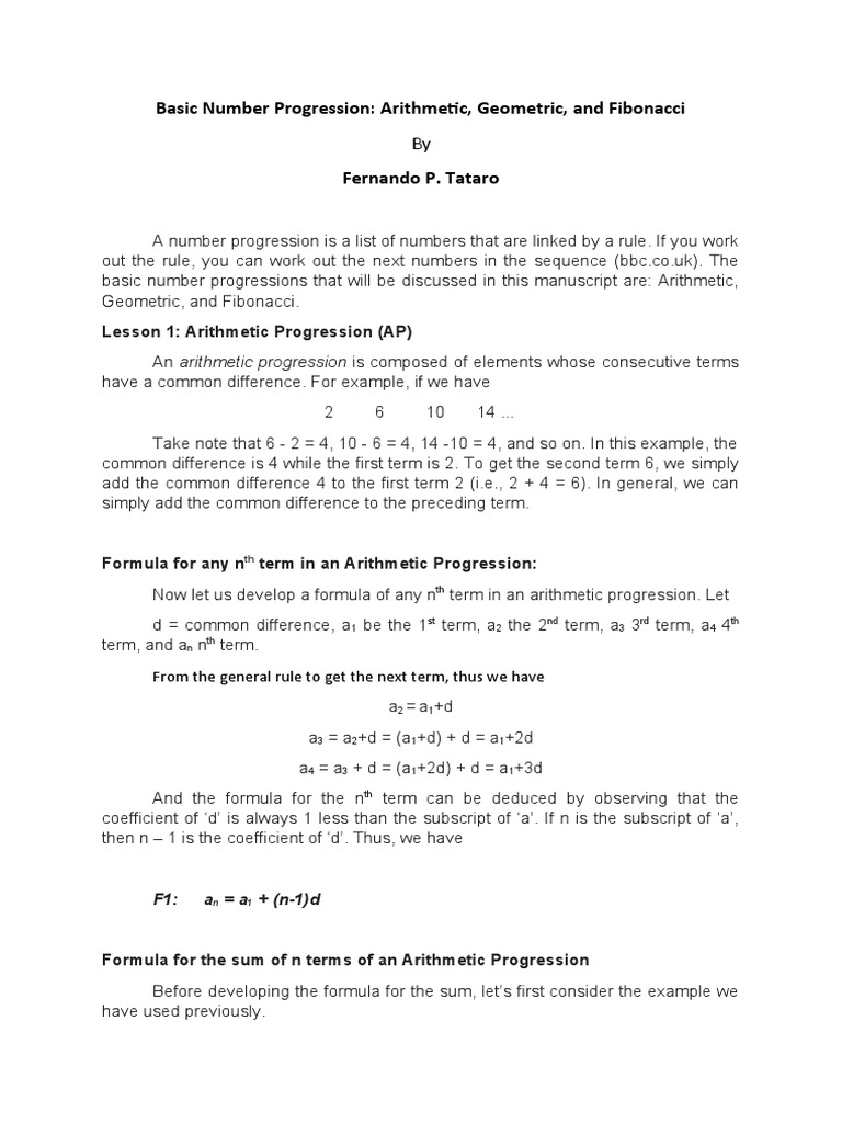 Number Sequence | PDF | Sequence | Arithmetic