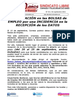 48 RECTIFICACIÓN en Las BOLSAS de EMPLEO Por INCIDENCIA en La RECEPCIÓN de DATOS