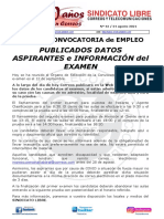 43 Examen Convocatoria Empleo Publicados Datos Aspirantes e Información Del Examen