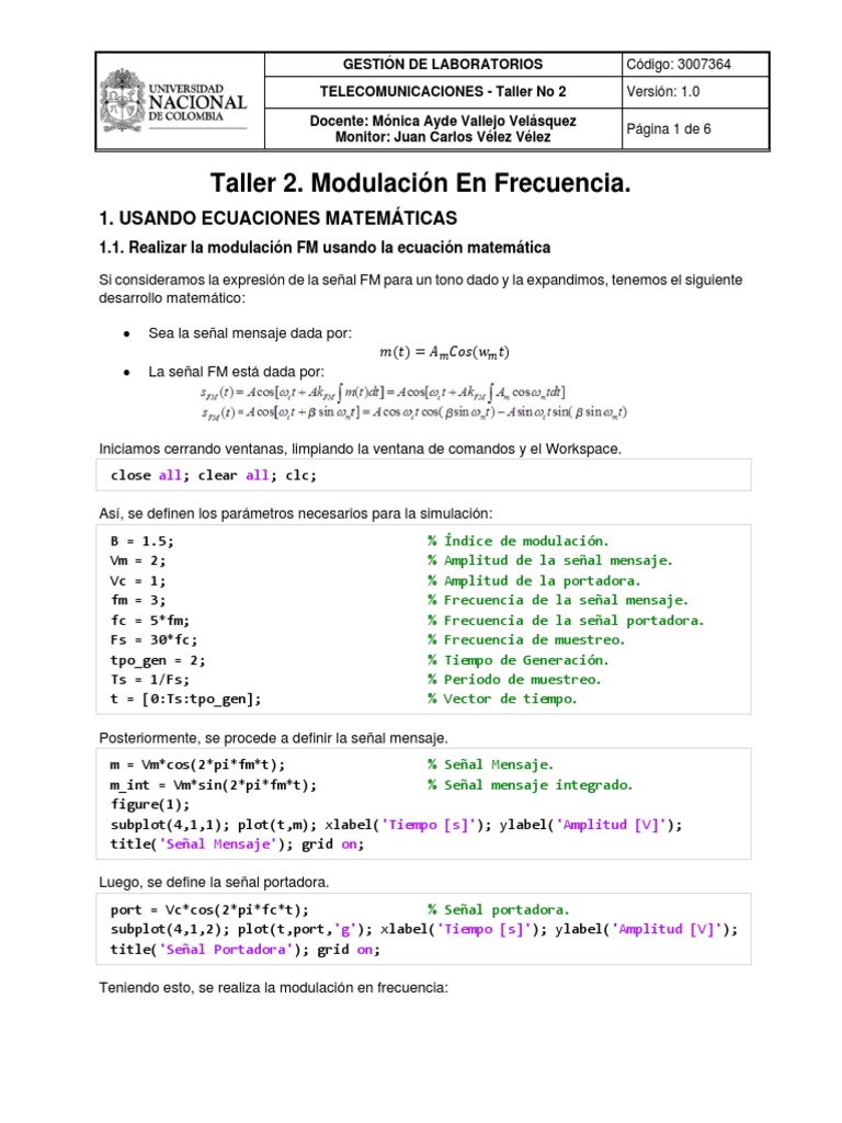 Modulación en Frecuencia con MATLAB | PDF | Modulación de frecuencia ...