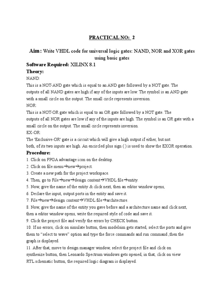 Document Practical 2 ECD | PDF | Logic Gate | Vhdl