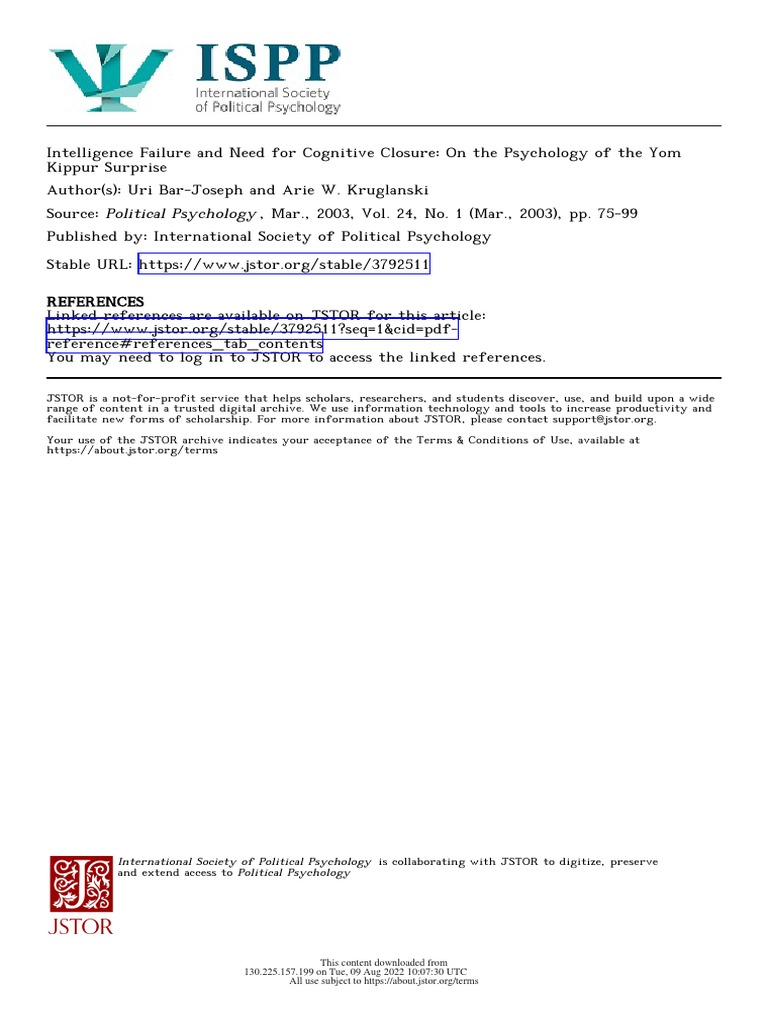 Intelligence Failure and Need For Cognitive Closure: On The Psychology ...