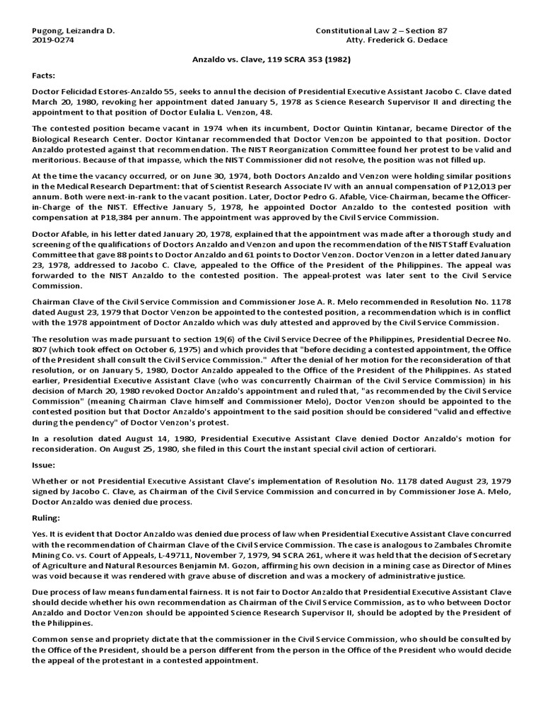 Anzaldo vs. Clave, 119 SCRA 353 (1982) PDF Pharmacist Presidents Of The United States