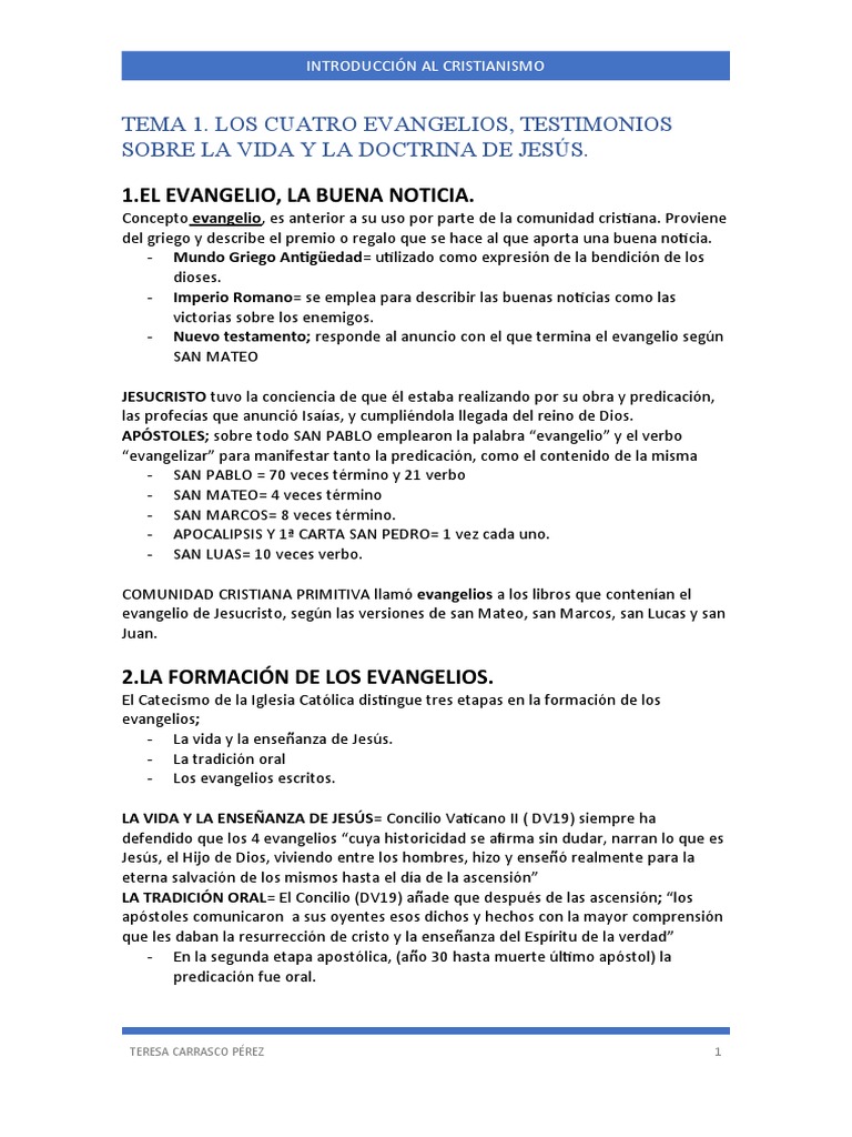 Resumen Temario Introducción Al Cristianismo PDF Jesús Evangelios