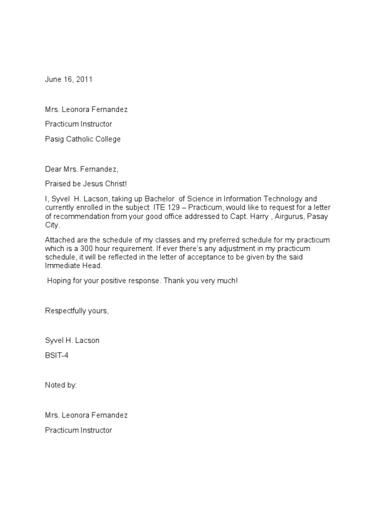 OJT Request Letter 2003