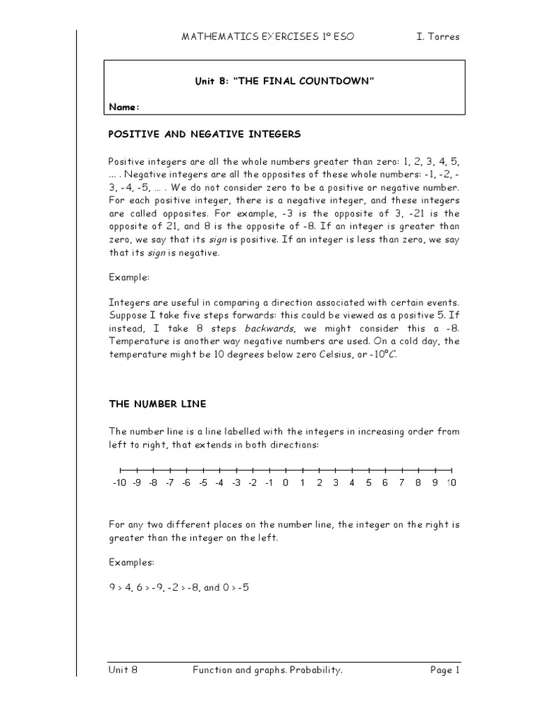 Understanding Positive and Negative Integers through the Number Line ...