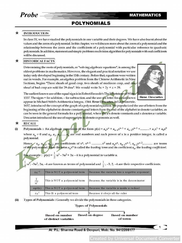 Linear Equation Class 10 PDF