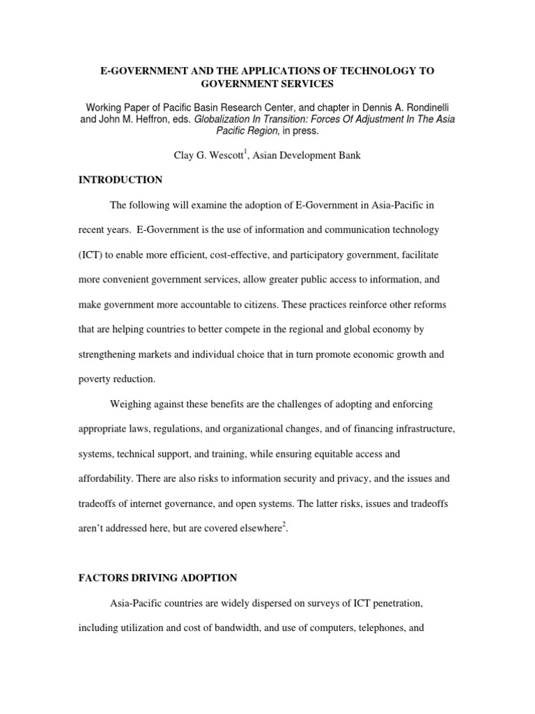 E-Government Adoption in Asia-Pacific | PDF | E Government | Internet